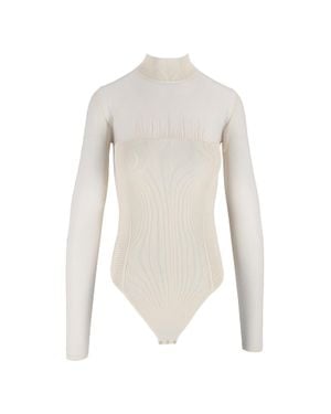 Elisabetta Franchi Ribbed Corset Knit Bodysuit - White