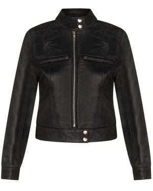 Infinity Leather Plain Moto Biker Jacket-Braga - Black