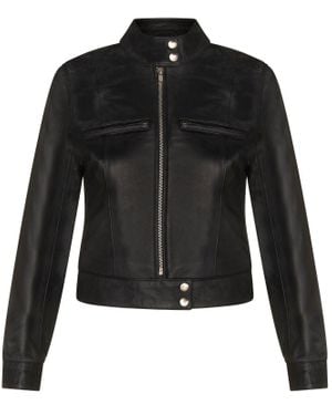 Infinity Leather Plain Moto Biker Jacket-Braga - Black