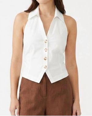 Caroline Constas Karla Button Up Vest - White