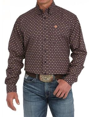 Cinch Print Classic Button Down Shirt - Brown
