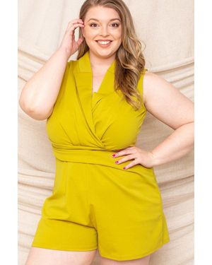 Fashnzfab Collared Neck Plus Size Romper - Yellow