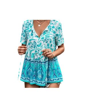Tracies Bo Ho Floral Top - Blue