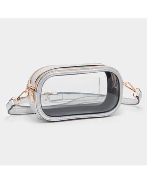 Fashnzfab Solid Faux Leather Transparent Rectangle Crossbody Bag - Metallic