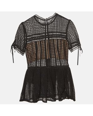 Self-Portrait Cotton Blend Peplum Blouse - Black