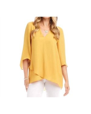 Karen Kane Bracelet Sleeve Asymmetric Top - Yellow