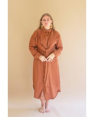 KALALOU Long-Sleeve Buttondown Dress W Front-Tie Detail - Pink