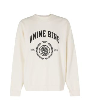 Anine Bing Cream Miles Sweatshirt Collegiate Printed Cotton Sweatshirt - White