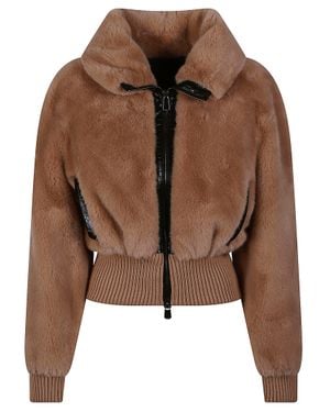 Pinko Bagels Polyester Faux Fur Bomber Jacket - Brown