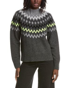 Isla Sara Oversized Fairisle Mock Neck Cashmere Sweater - Black