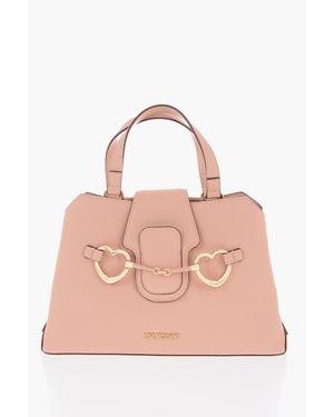 Moschino Love Textured Faux Leather Tote Bag With Maxi Golden Heart C - Pink