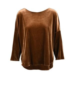 BLACK 961 Velvet Stretch Polyamide Fluid Blouse - Brown