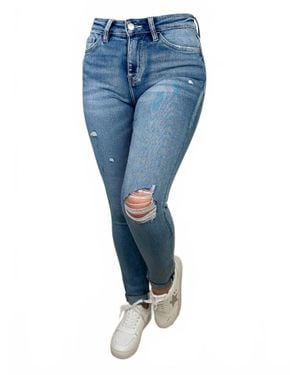 VERVET BY FLYING MONKEY Oaklee Distressed High-Rise Raw Hem Skinny Jeans - Blue