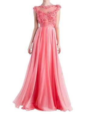 Cinderella Divine 3D Flower With Embellishments Chiffon Gown - Pink