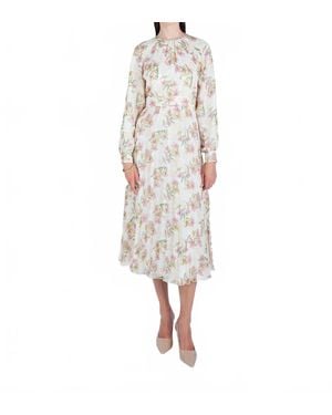 John Abgin Chiffon Floral Waisted Midi Dress - White