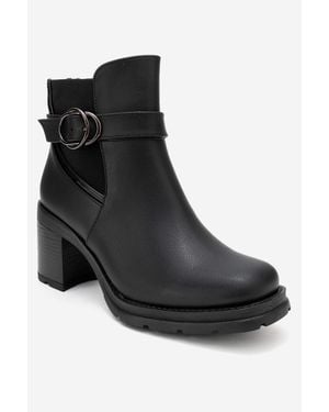 Prologue Shoes Heile Buckle Block Heel Boot - Black
