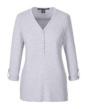 Devon & Jones Perfect Fit Y-Placket Convertible Sleeve Knit Top - Blue