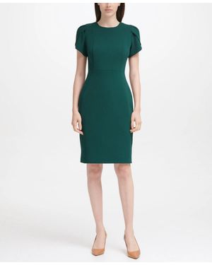 slim fit dress slacks Sleeveless Stretch Cady Fit And Flare in Green main image 1