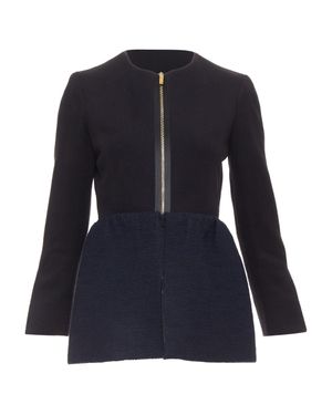 The Row Loxton Structured Wool Peplum Zip Coat - Blue