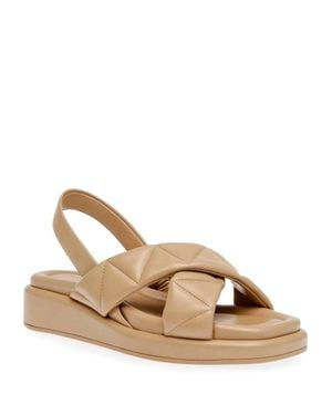Anne Klein Air Sandals Nude Leather Cross Strap Slingback Htat893 - Natural