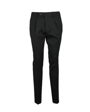 Berry & Brian Tailored Stretch Pants With Flat Front And Button Closure - Black