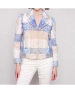 Charlie b Plaid Bouclé Knit Short Coat - Blue