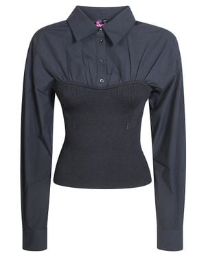 Pinko Terlaner Technical Ribbed Midsection Top - Blue