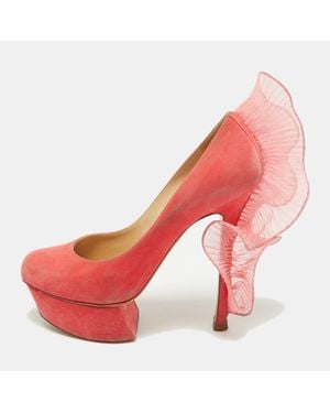 Nicholas Kirkwood Suede Ruffle Trimmed Platform Pumps - Pink