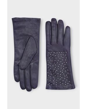 Infinity Leather Italian Leather Soft Wool Lining Winter Studded Design Driving Gloves - Blue