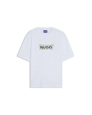 HUGO Cotton T-Shirt With Embroidered Logo Artwork - White