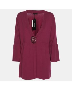 Elena Miro Hot Jersey Crystal Embellished V Neck Blouse - Red