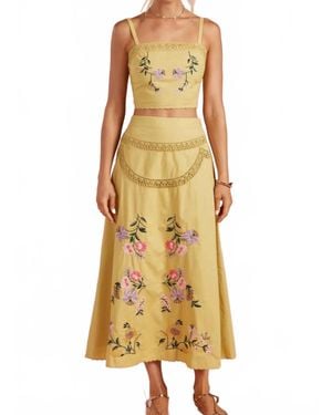 Strut & Bolt Embroidered Floral Lace Detail Top - Yellow