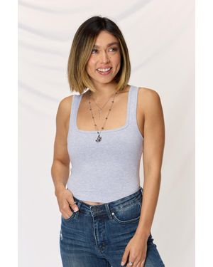 TRUEDAMES Square Neck Wide Strap Cropped Cami - Blue