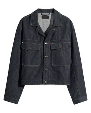 Lemaire Cropped Denim Trucker Jacket With Stud Details - Black