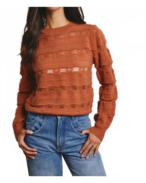 Forte Olivia Pointelle Stripe Knit Pullover - Orange