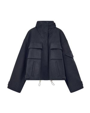 Giorgio Armani Boxy Cropped High-Collar Peacoat - Blue