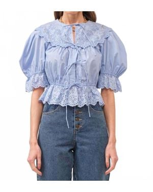 SOFIA The Label Emi V-Neck Bow Tie Blouse - Blue