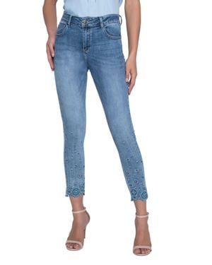 FRANK LYMAN Appliqué And Rhinestones Cropped Leg Jeans - Blue