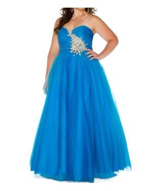 Mac Duggal Strapless Beaded Gown - Blue