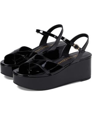 Stuart Weitzman Carmen Midi Sandals Ankle Strap Wedge Gal1856 - Black