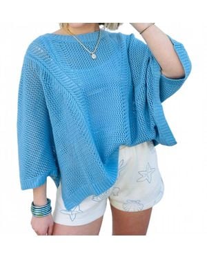 Sweetkama Hollow Knit Bat Sleeve Top - Blue