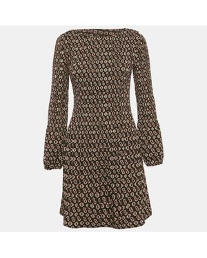 Maje Logo Print Crepe Shirring Mini Dress - Brown