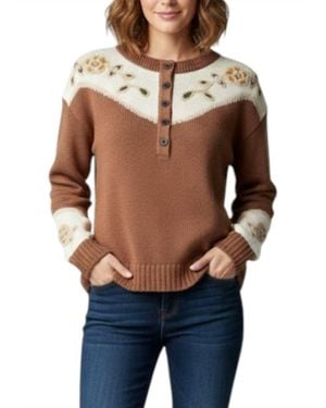 Pendleton Western Floral Henley Sweater - Blue