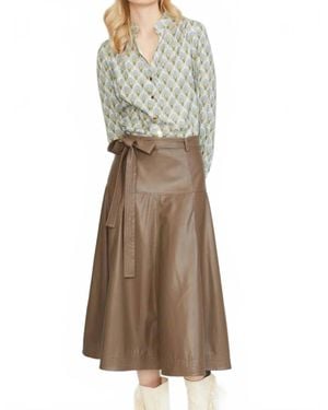 Stellah Faux Leather Midi Skirt - Natural