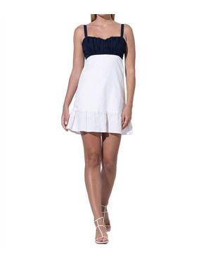 LUSANA Reece Ruffle Linen Dress - Blue