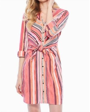 NIC+ZOE Sunset Stripe Shirt Dress - Red