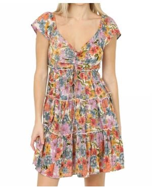 Angie Floral Flutter Sleeve Dress - Multicolor