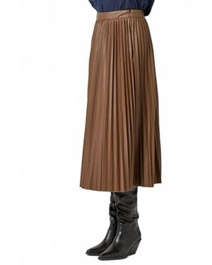 Mystree Pleated Midi Skirt - Natural