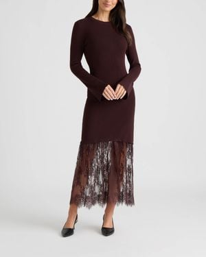 Ellen Tracy Sheer Lace Hem Midi Sweater Dress - Brown