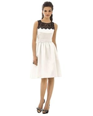After Six Lace Neck Midi Satin Sleeveless Dress - White